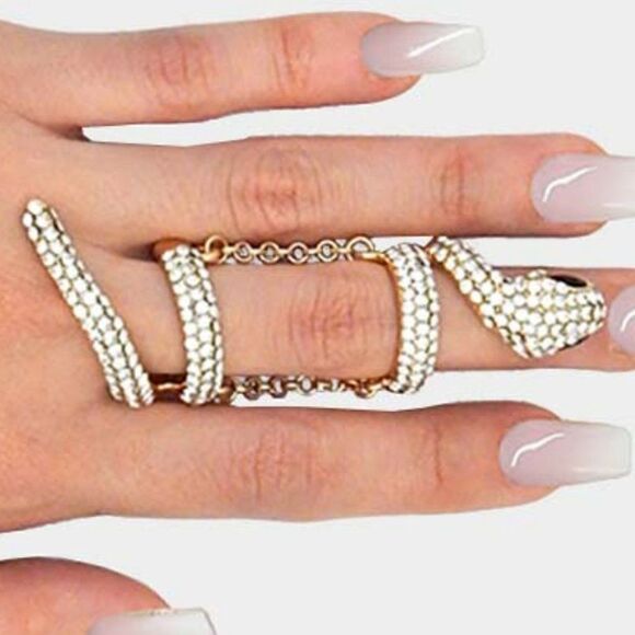 Snake Clear Crystal Pave Gold Stretch Ring NWT - Picture 2 of 5
